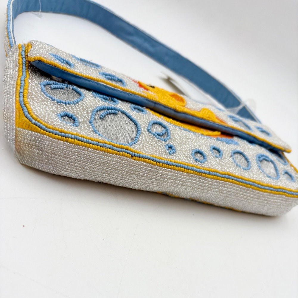 Whimsical Beaded Rubber Duck Bath Baguette Shoulder Bag Blue Yellow - Picture 4 of 8